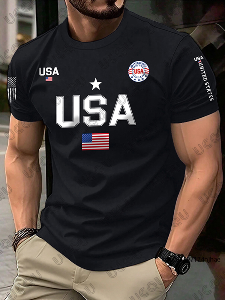 Street Fashion Usa - Kaus Selancar Pria Grafis Bendera AS