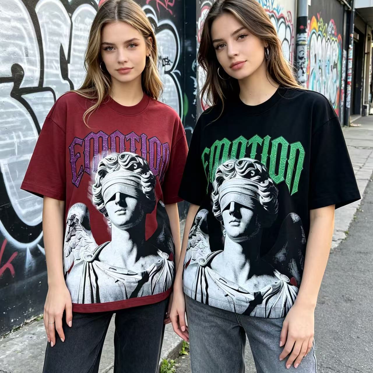 Street Fashion Culture - Kaos Cetak Patung Malaikat Amerika dengan
