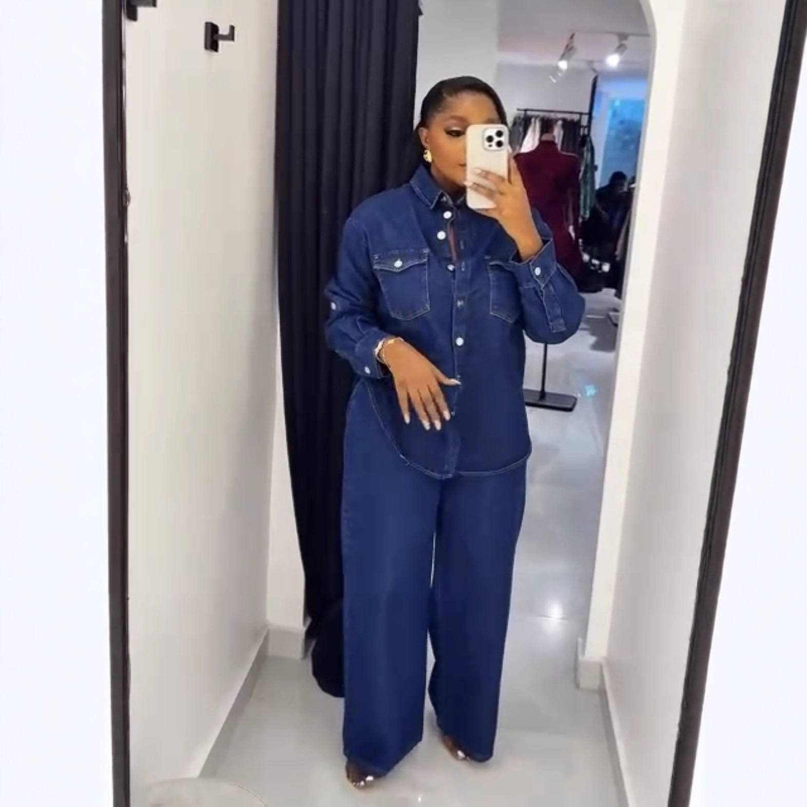 Street Fashion Jeans Women - Setelan Jeans 2 Potong Wanita, Kemeja