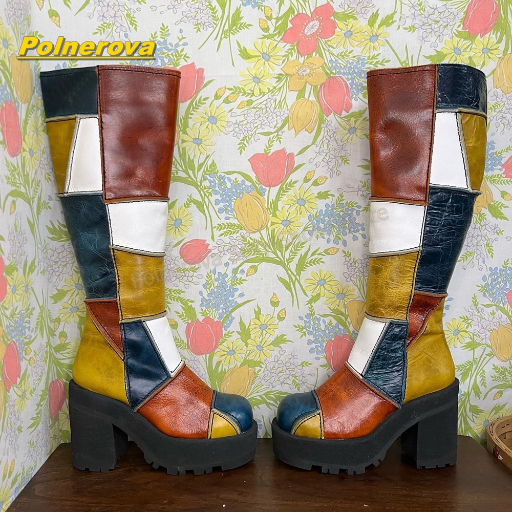 Street Fashion Y2K - Sepatu Boots Kulit Wanita Retro Patchwork