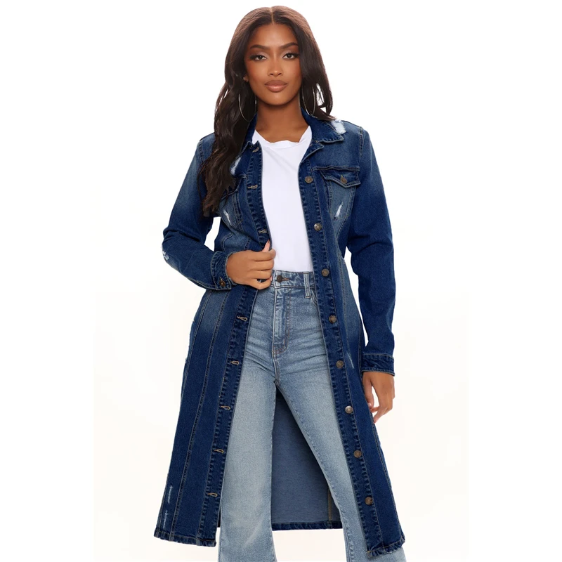 Street Fashion Jeans Women - Jaket Denim panjang musim dingin, mantel