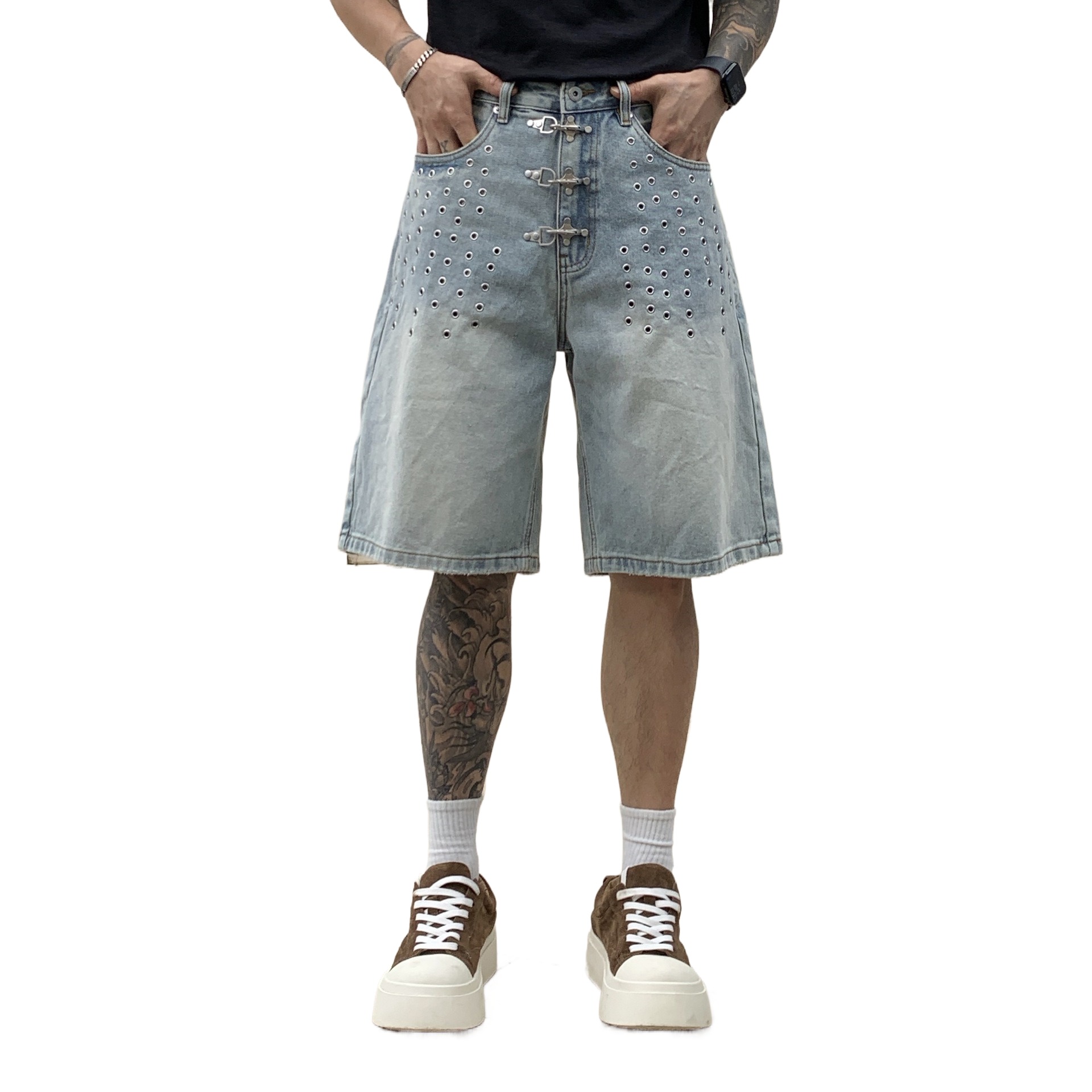 Street Fashion Hip Hop - Celana Jeans Pendek Pria Model Longgar