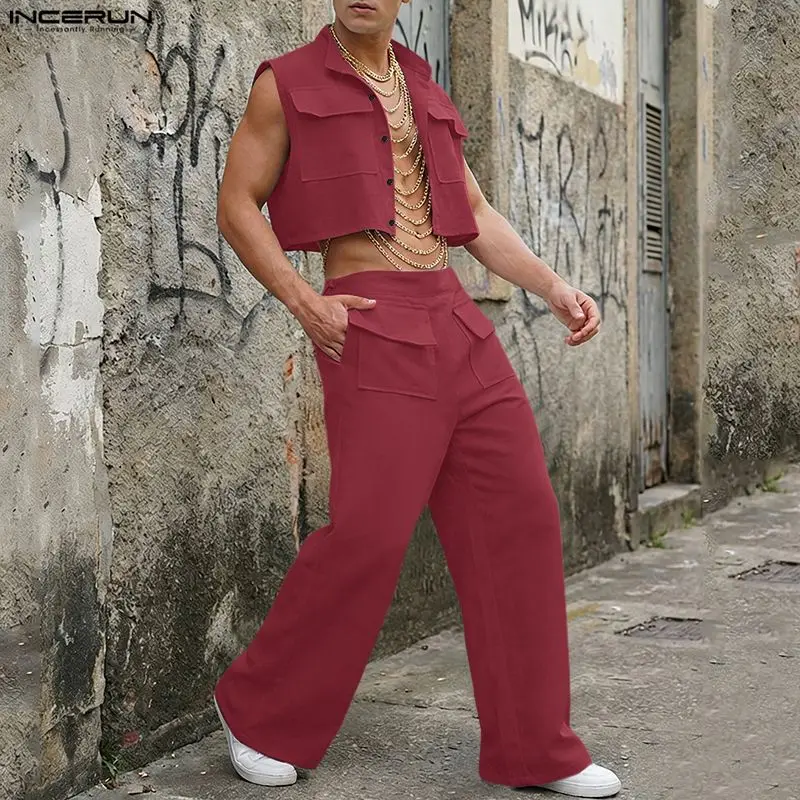Street Fashion Clothes - INCERUN Set Pria Atasan Crop Tanpa