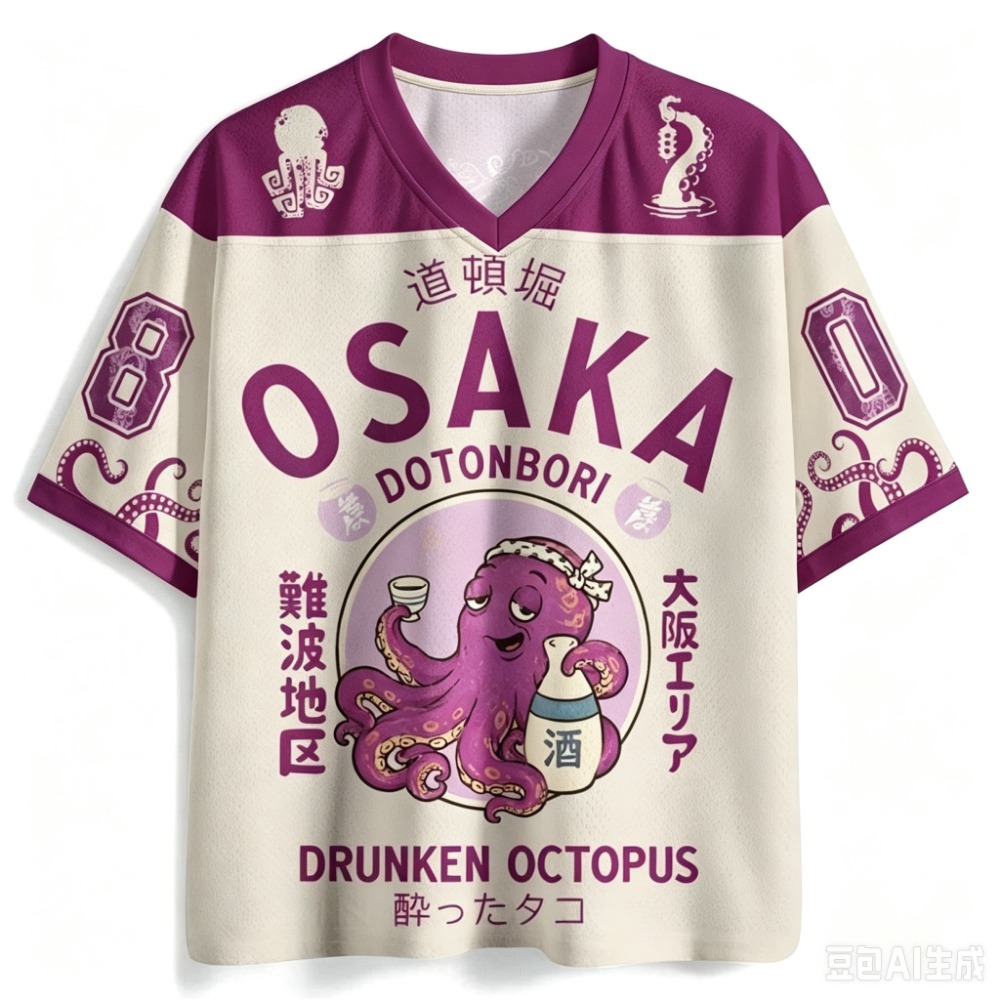 Street Fashion Osaka - Kaos V-neck Pria Motif Gurita Osaka