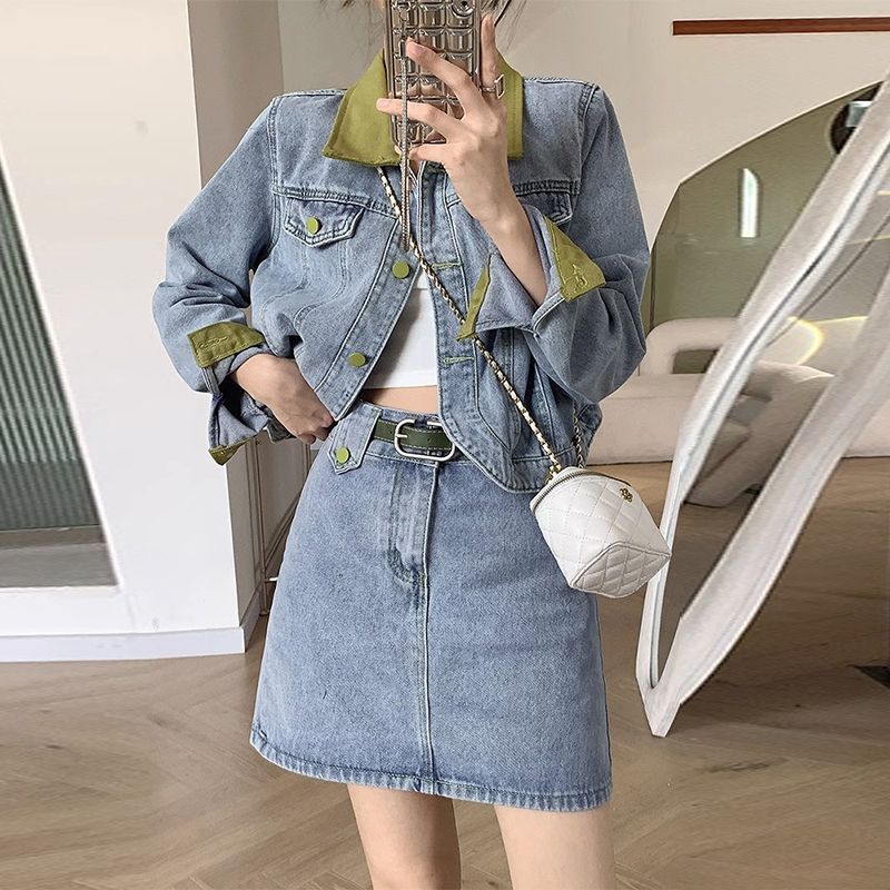 Street Fashion Jeans Women - Mantel Denim Rok Mini Dua Potong