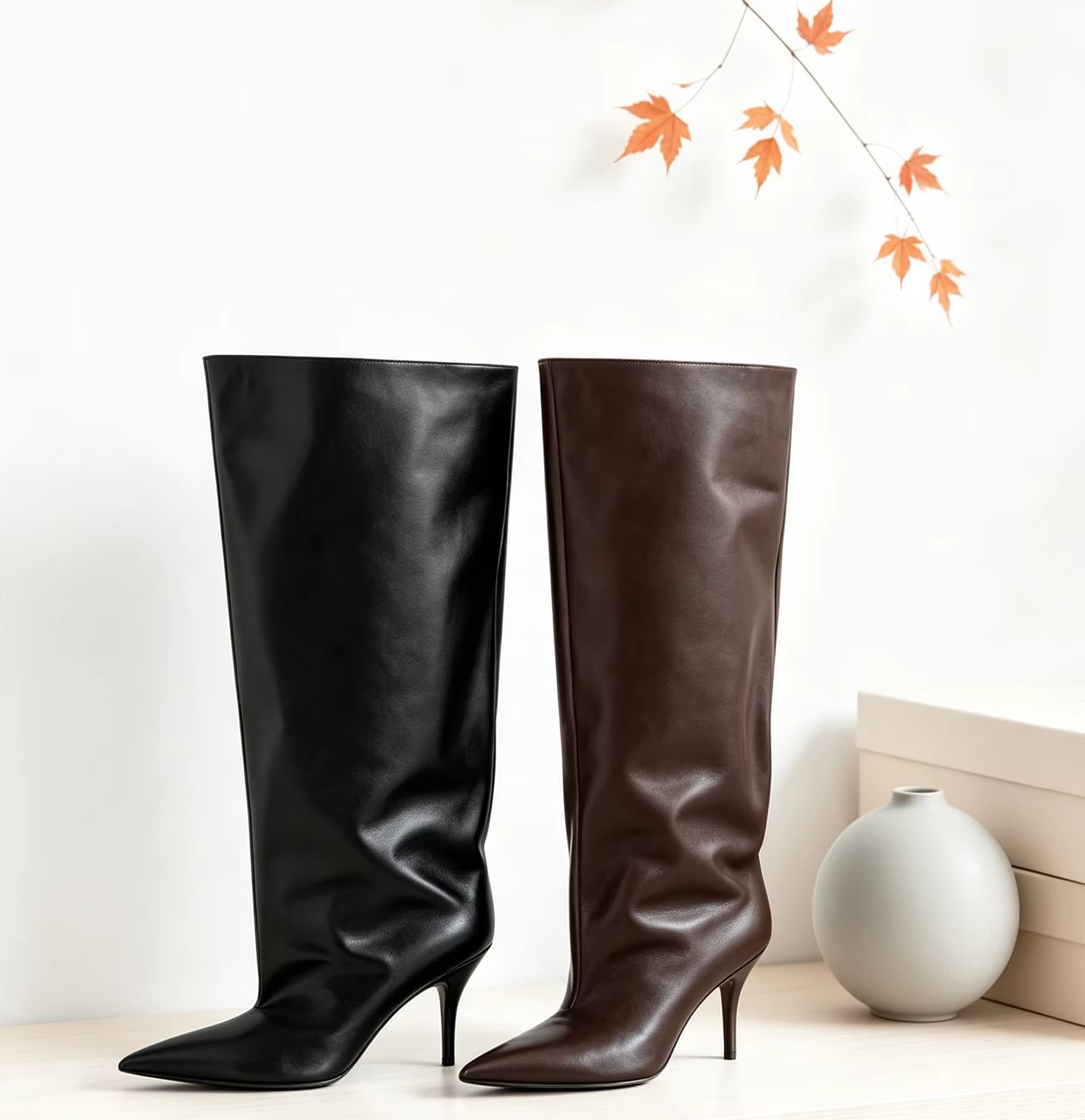 Street Fashion Ladies - Sepatu Boot Tinggi Selutut Model Slouch