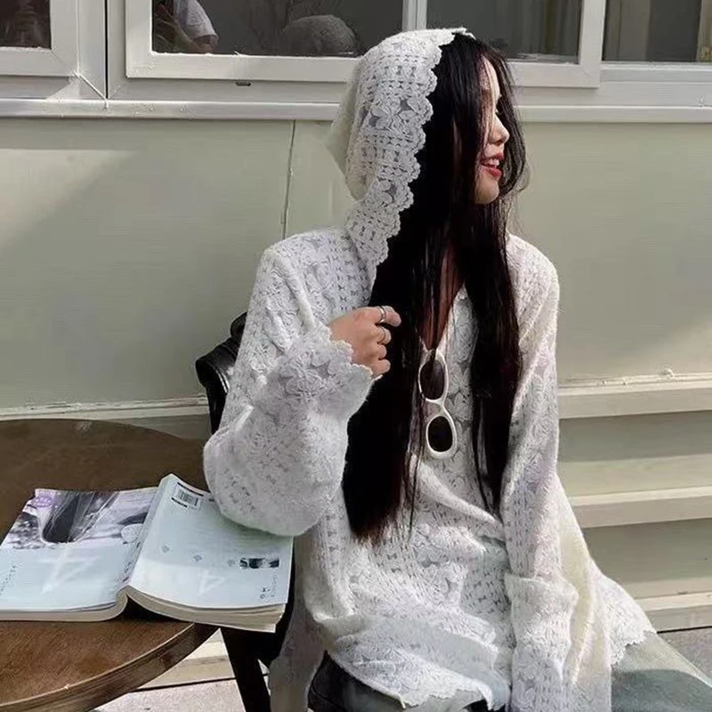 Street Fashion In Korea - Y2K Kemeja Bertudung Renda Pakaian Jalanan