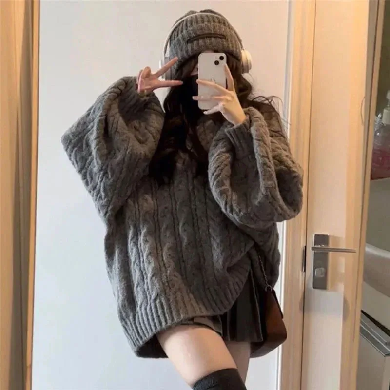 Street Fashion In Korea - Fanan Sweater kebesaran wanita, Jumper longgar,