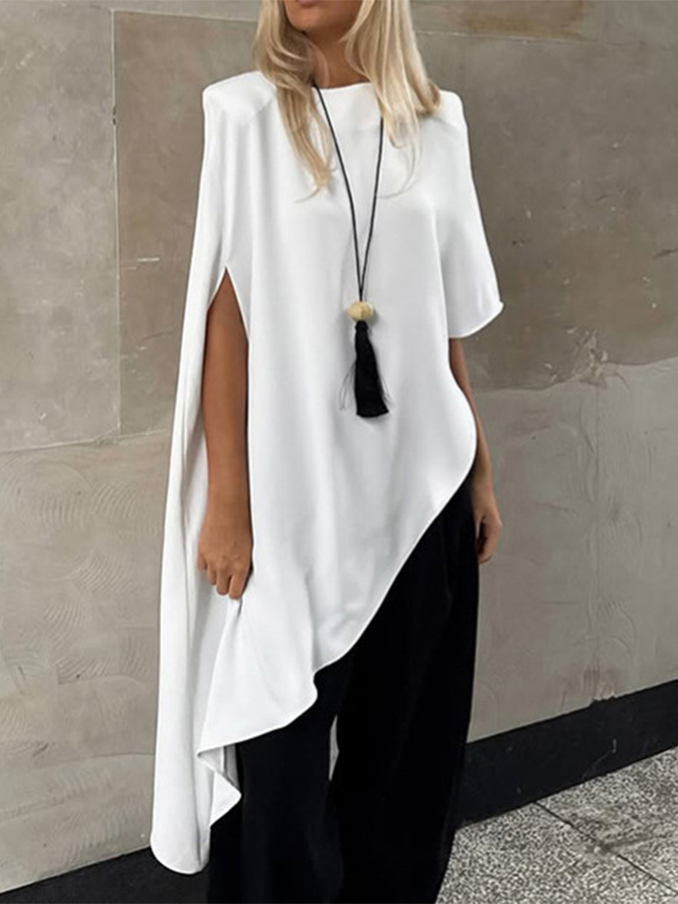 Street Fashion Fall 2025 - Trendix Atasan Pullover Asimetris Putih Wanita