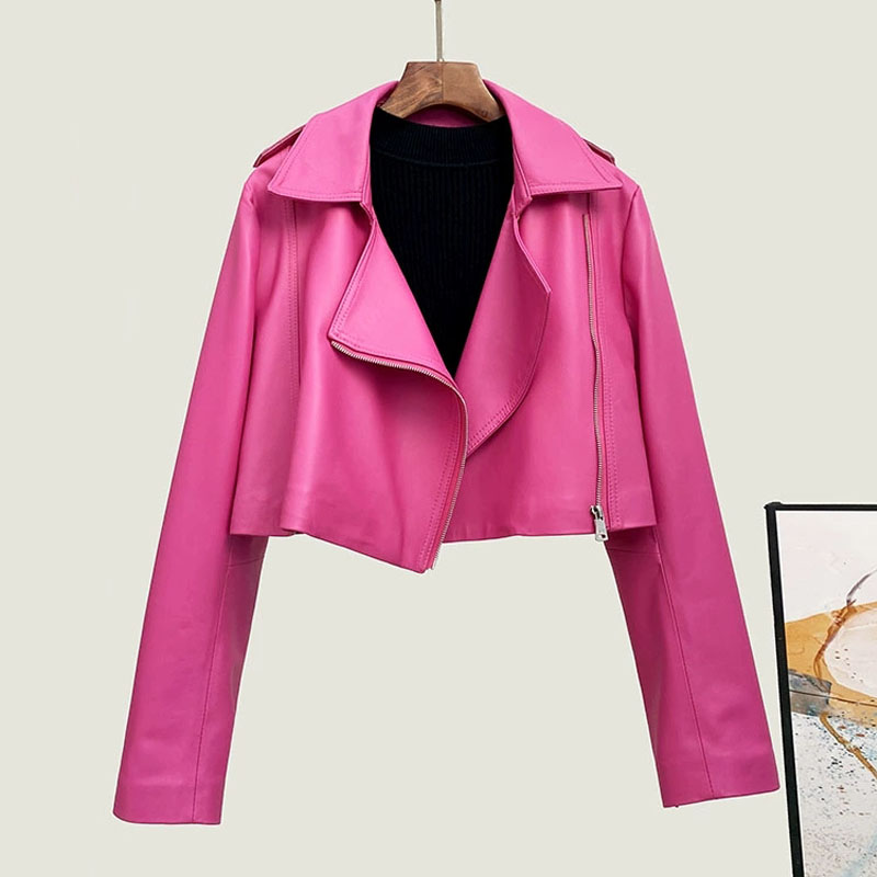 Street Fashion Fall 2025 - Jaket Kulit Asli Wanita Warna Pink
