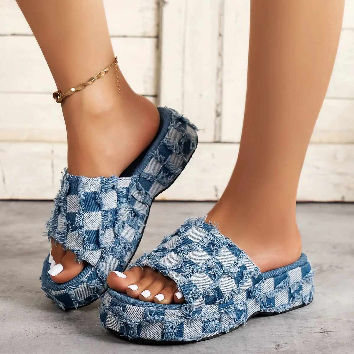 Sepatu selop Denim musim panas - Street Fashion Jeans Women ulasan dan harga