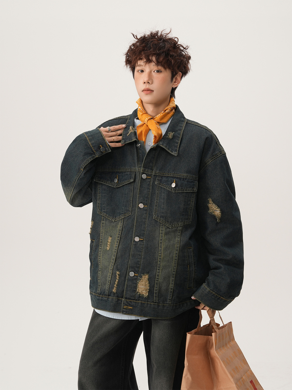 Jaket Denim Robek Gaya Amerika - Street Fashion Vintage ulasan dan harga