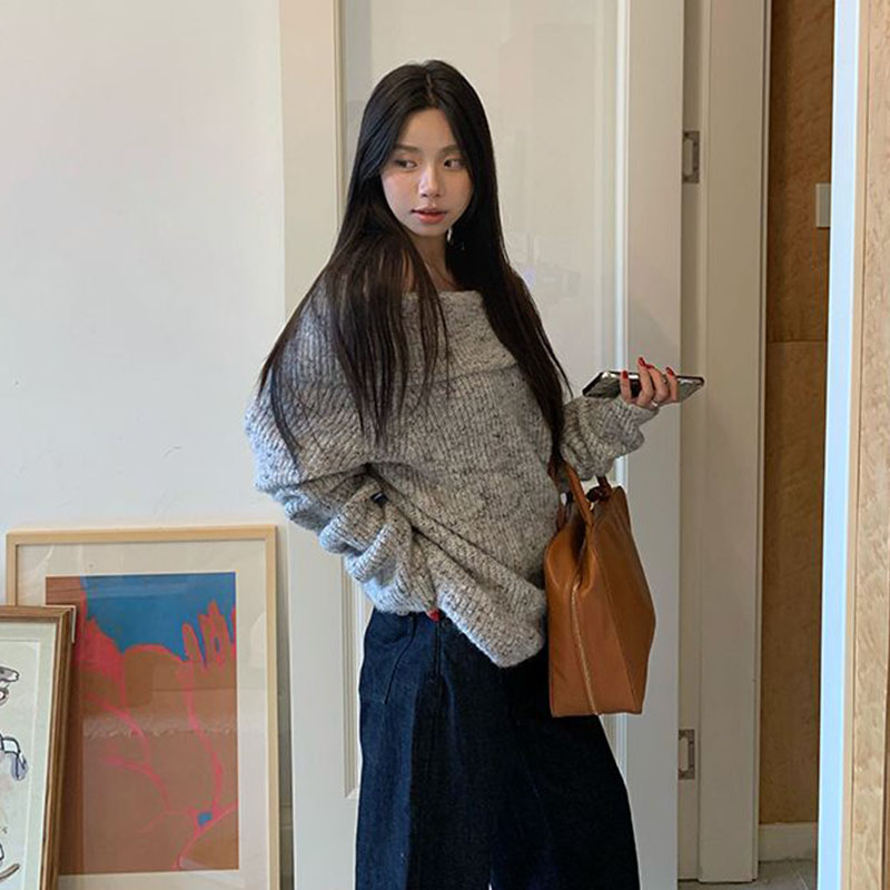 Sweter Leher Slash Bahu Terbuk - Street Fashion In Korea ulasan dan harga