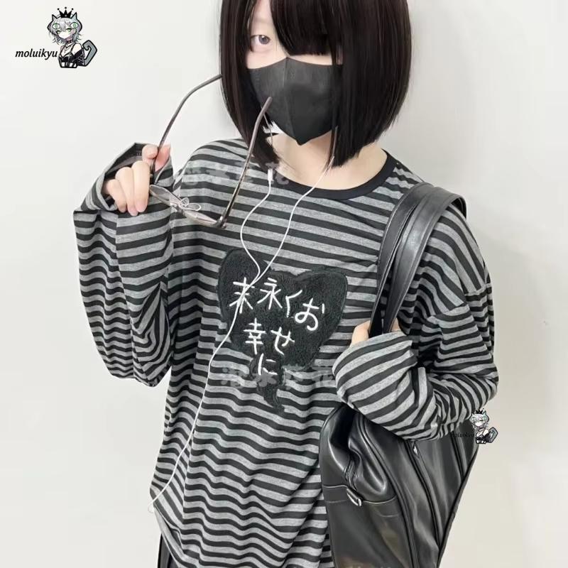 Kaos Lengan Panjang Kerah O Vi - Street Fashion Y2K ulasan dan harga