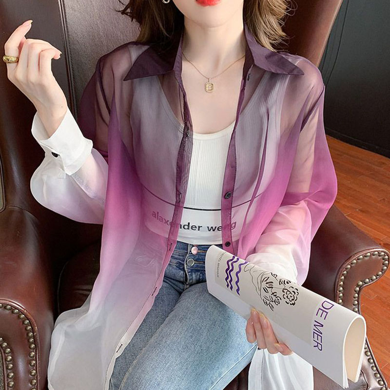 Kemeja sifon warna gradien mod - Street Fashion In Korea ulasan dan harga