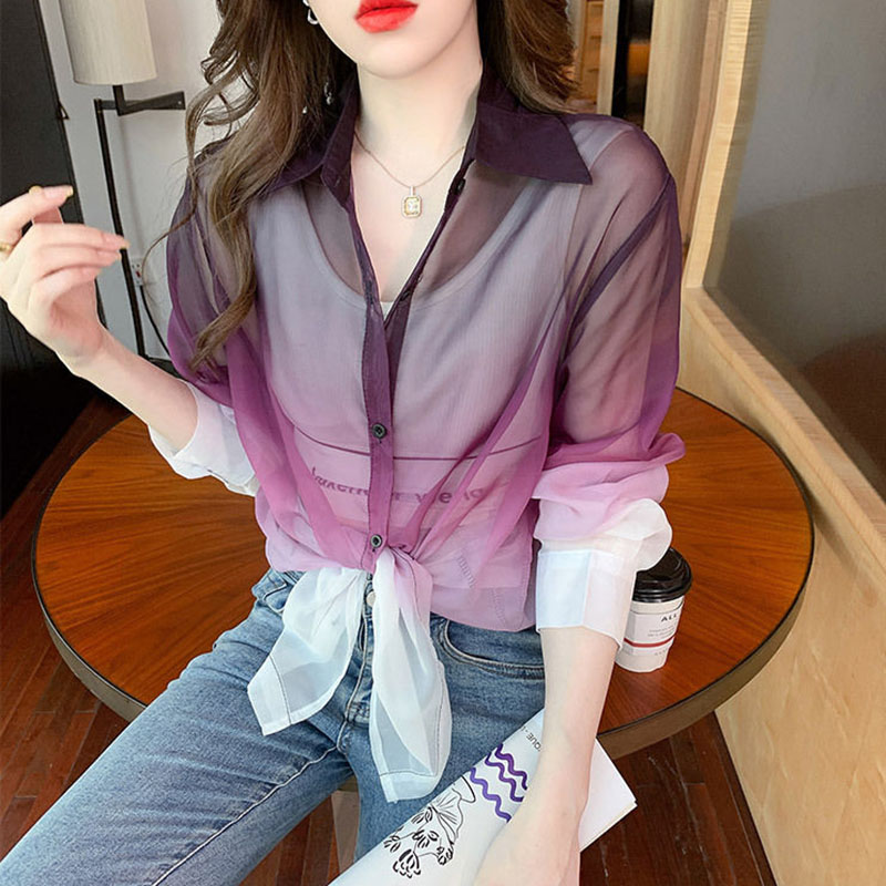 Kemeja sifon warna gradien mod - Street Fashion In Korea ulasan dan harga