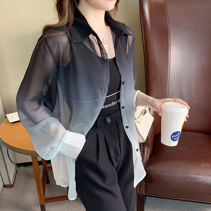 Kemeja sifon warna gradien mod - Street Fashion In Korea ulasan dan harga
