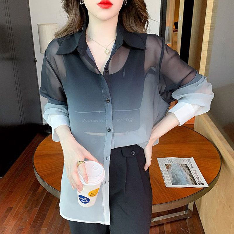 Kemeja sifon warna gradien mod - Street Fashion In Korea ulasan dan harga