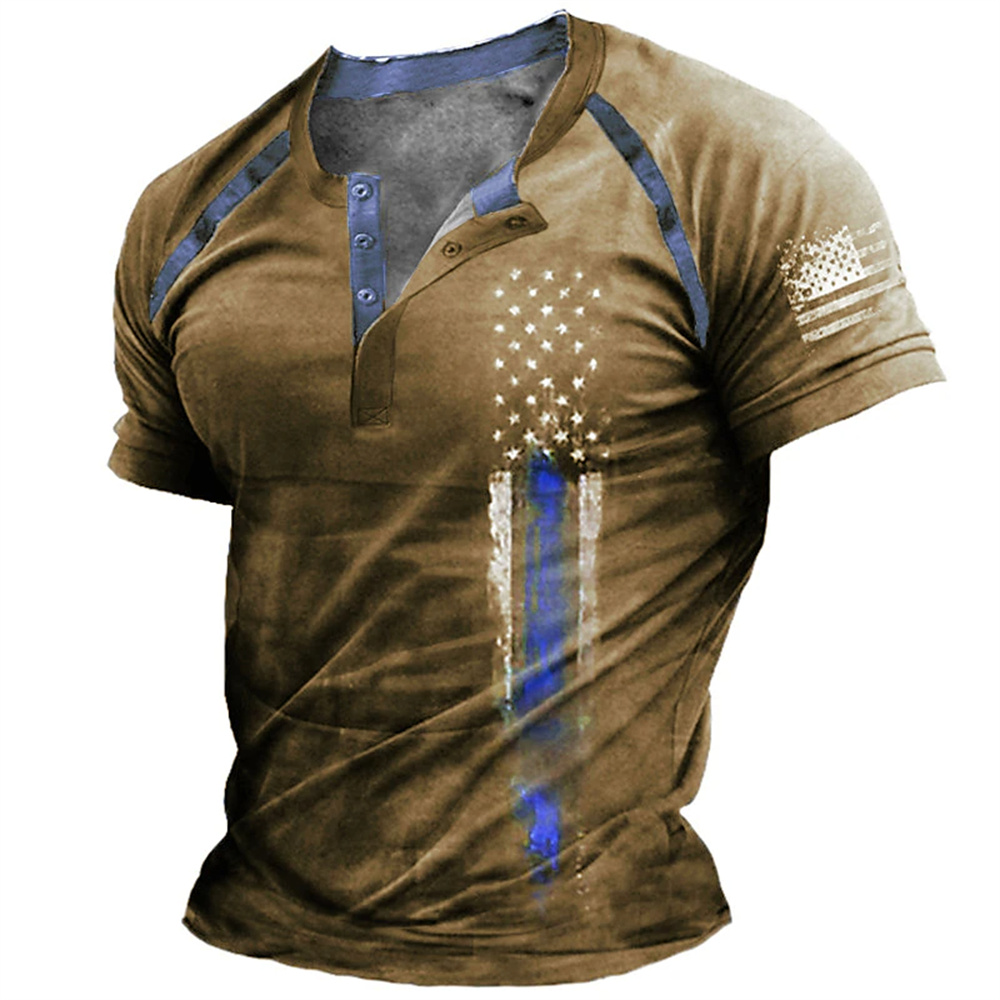Kaos Henry Pria Motif Bendera  - Street Fashion Clothes ulasan dan harga