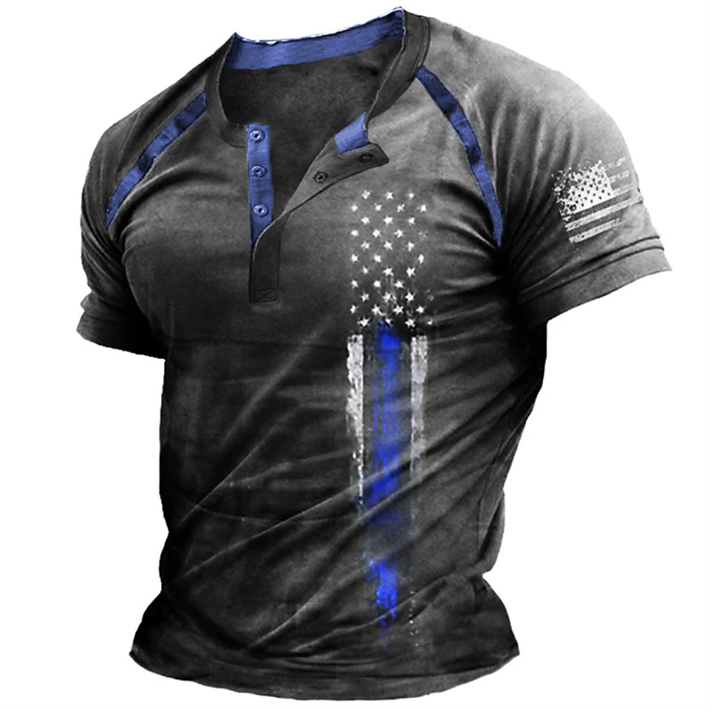Kaos Henry Pria Motif Bendera  - Street Fashion Clothes ulasan dan harga