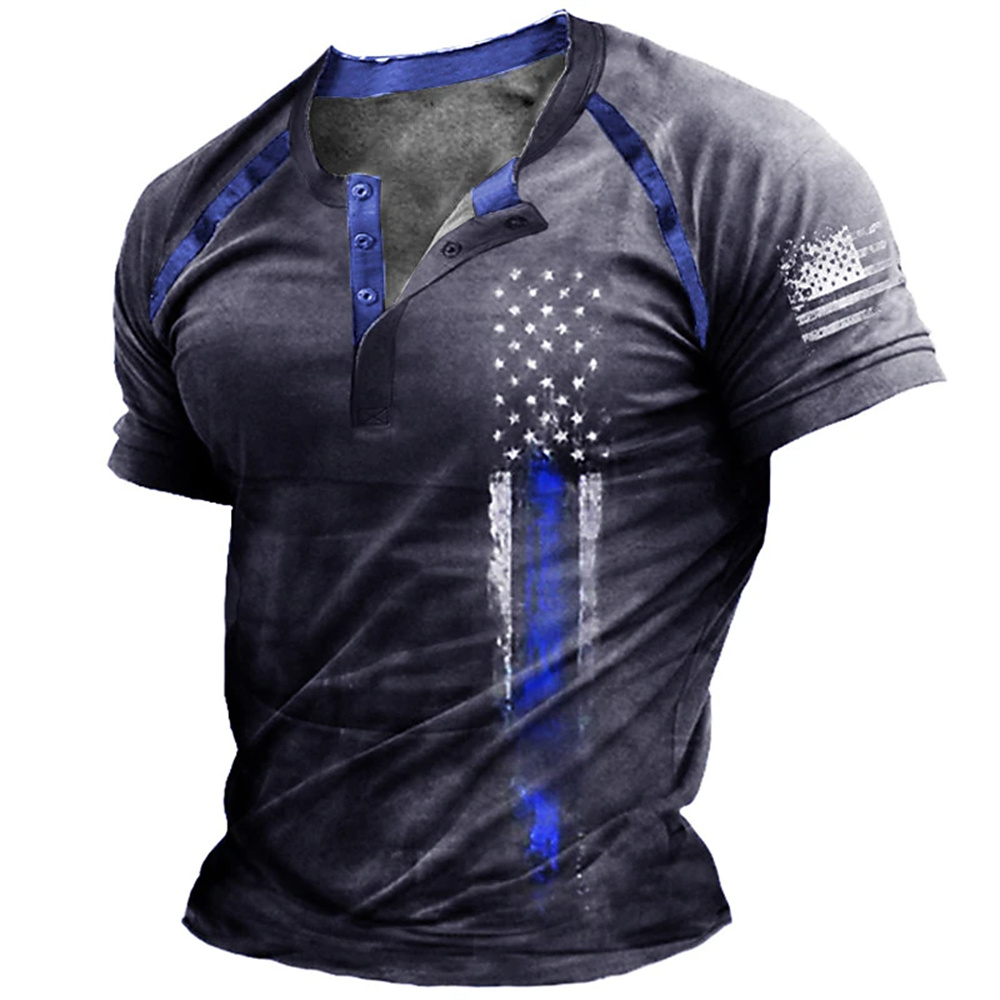 Kaos Henry Pria Motif Bendera  - Street Fashion Clothes ulasan dan harga