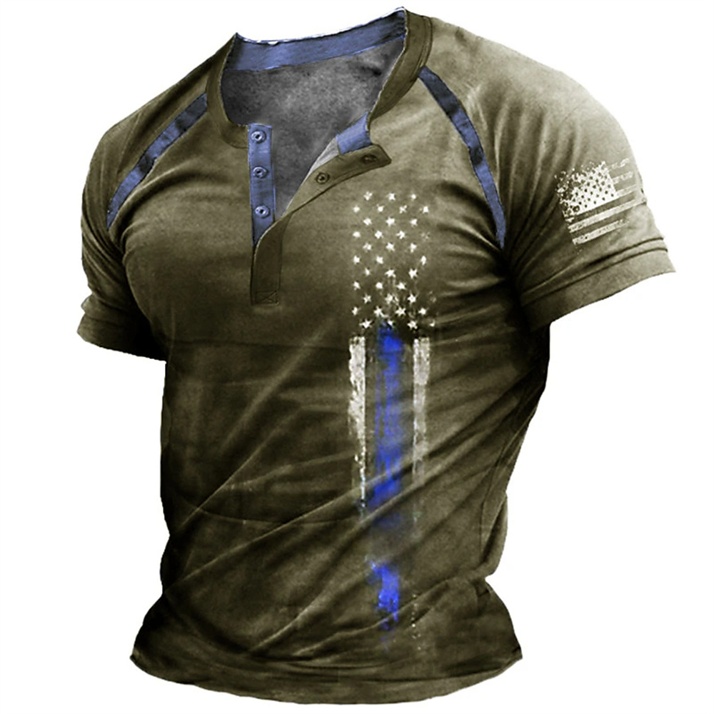Kaos Henry Pria Motif Bendera  - Street Fashion Clothes ulasan dan harga