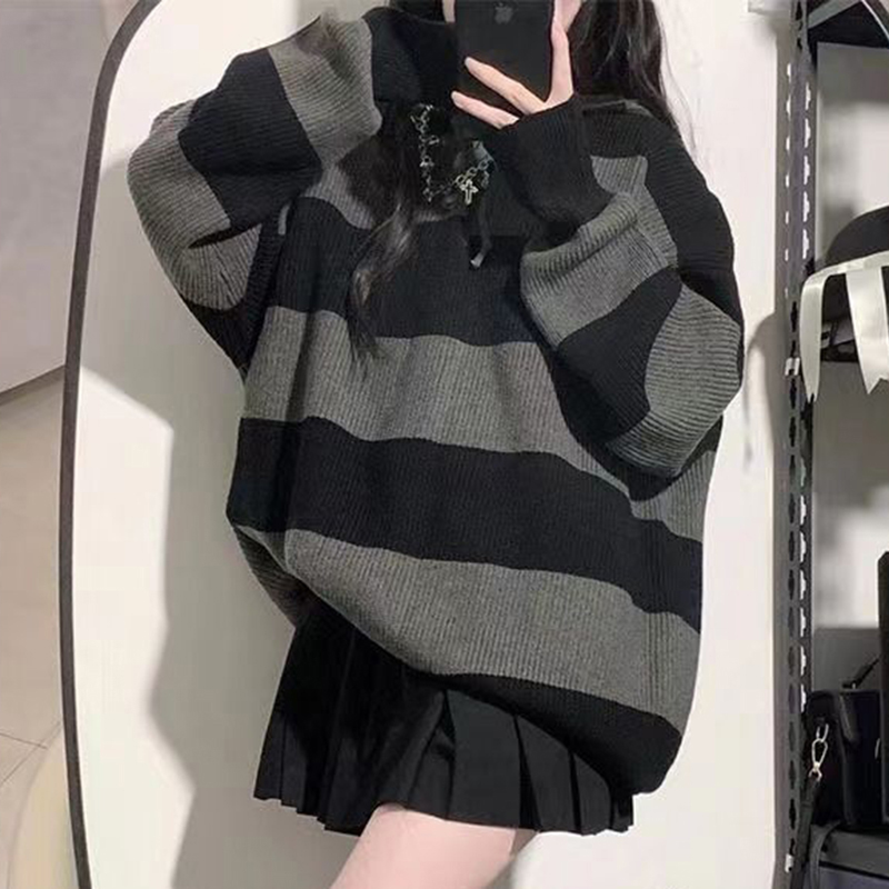 Streetwear Sweater bergaris wa - Street Fashion In Korea ulasan dan harga