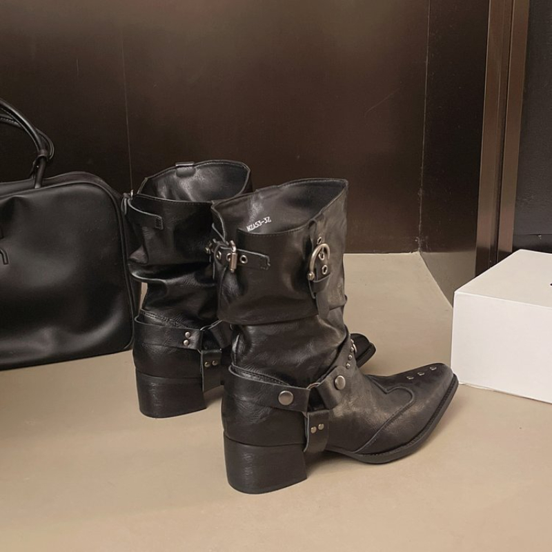 Sepatu Bot Setinggi Betis Moto - Street Fashion Y2K ulasan dan harga