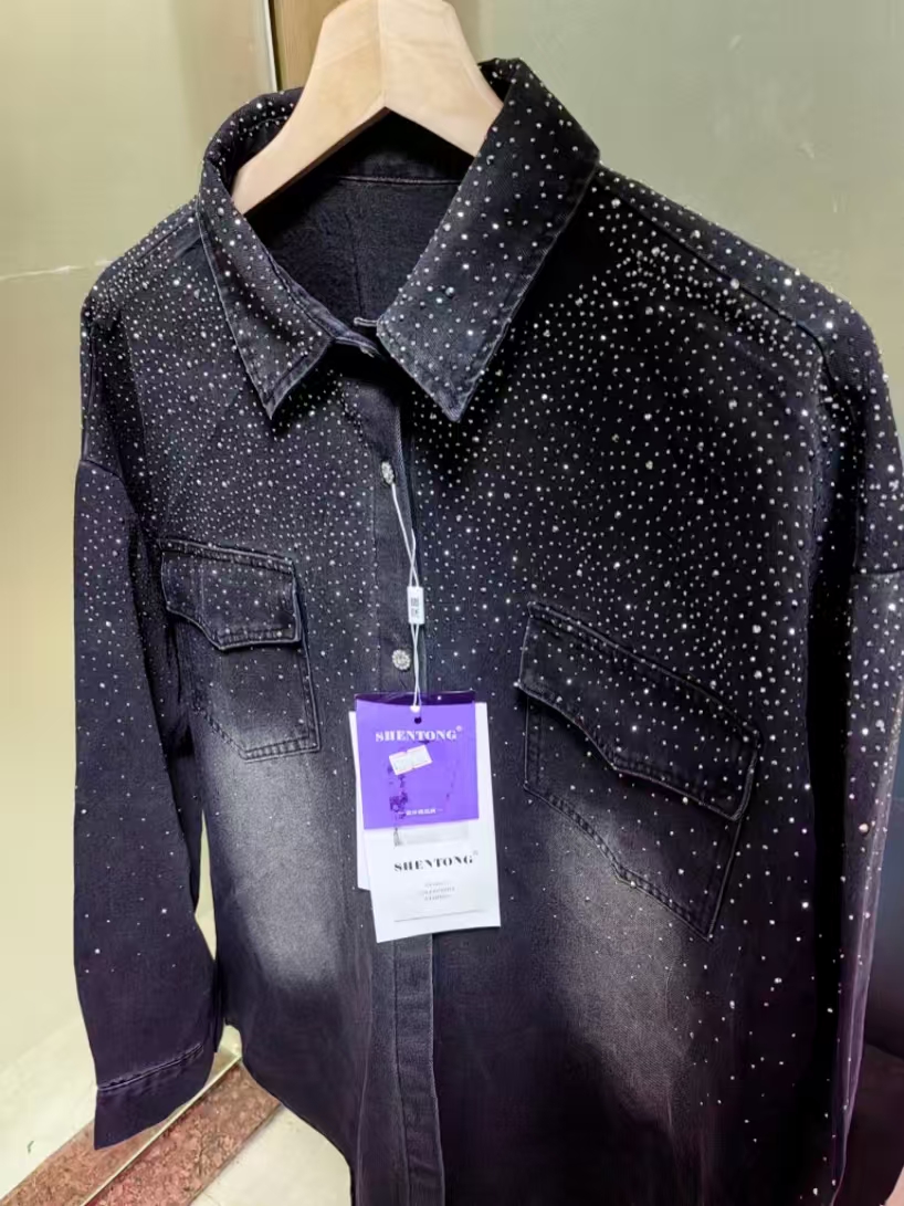Kemeja Denim Pengeboran Panas  - Street Fashion Jeans Women ulasan dan harga