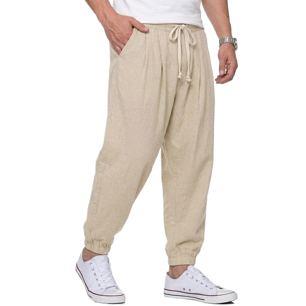 Celana Linen Katun Pria Celana - Street Fashion In Korea ulasan dan harga
