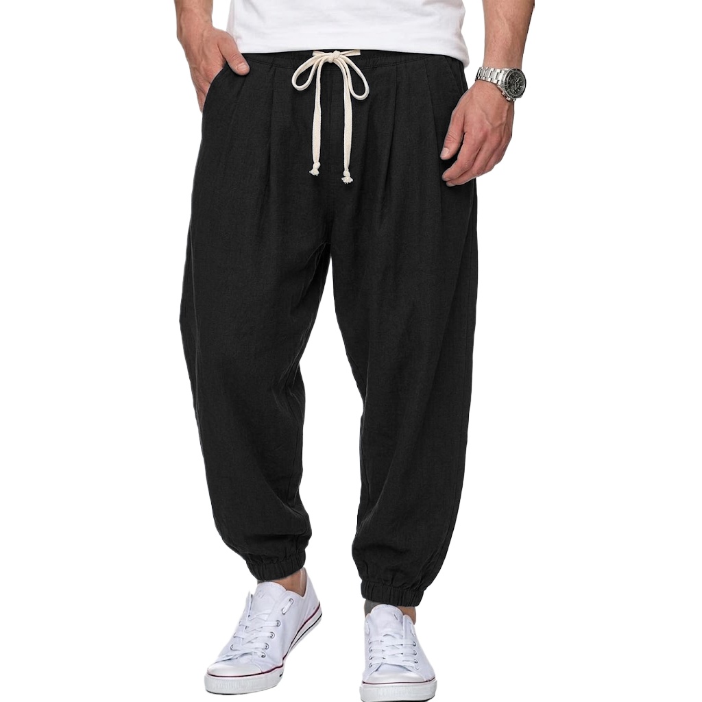 Celana Linen Katun Pria Celana - Street Fashion In Korea ulasan dan harga