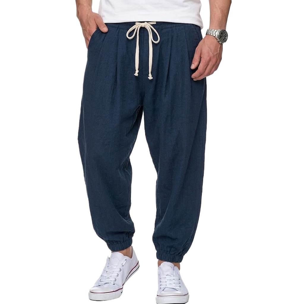 Celana Linen Katun Pria Celana - Street Fashion In Korea ulasan dan harga