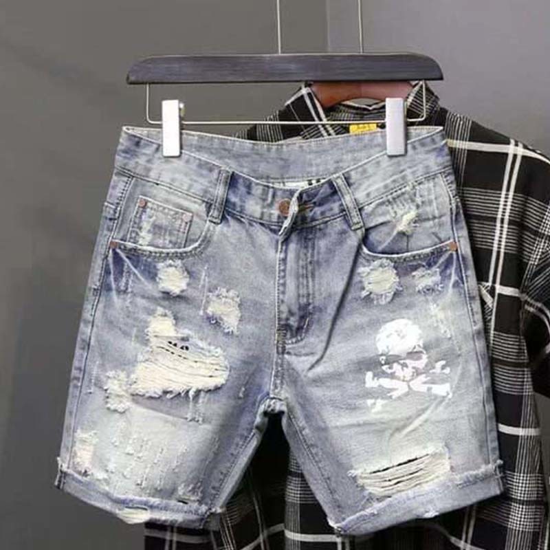 Celana jins pendek sobek untuk - Street Fashion In Korea ulasan dan harga